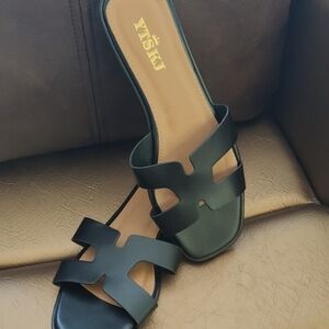 Black Women's Slide Sandals - Open Toe Casual